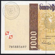 1,000 Escudos note, 1998, Pedro Álvares Cabral, Series 7B5885697, Uncirculated, Pick 188