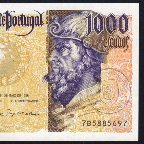1000 Escudos 1998 Pedro Álvares Cabral Série 7B5885697 UNC World Paper Money Portugal Pick#188