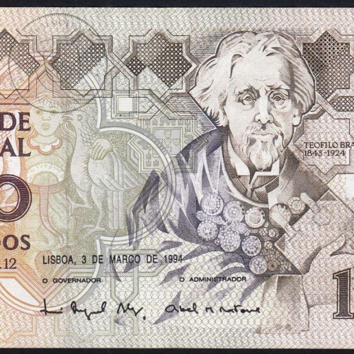 Nota 1000 Escudos 3 Março 1994 Teófilo Braga, Chapa 12, Banco de Portugal, WPM Pick 181, (QNC)