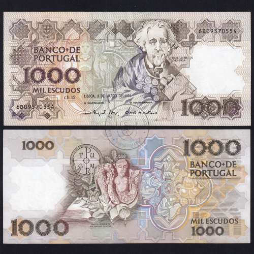 Nota 1000 Escudos 3 Março 1994 Teófilo Braga, Chapa 12, Banco de Portugal, WPM Pick 181, (QNC)