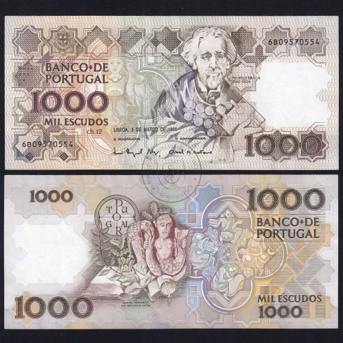Nota 1000 Escudos 3 Março 1994 Teófilo Braga, Chapa 12, Banco de Portugal, WPM Pick 181, (QNC)