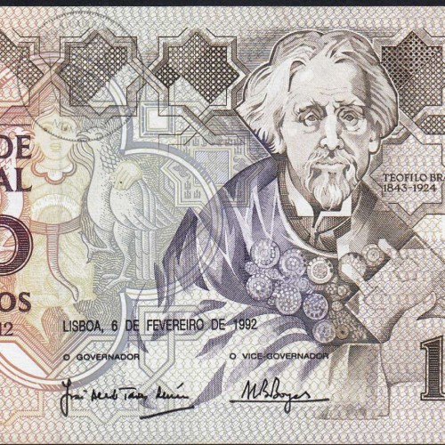 1,000 Escudos note, 6 February 1992, Teófilo Braga, Plate 12, Bank of Portugal, WPM Pick 181, (AU)