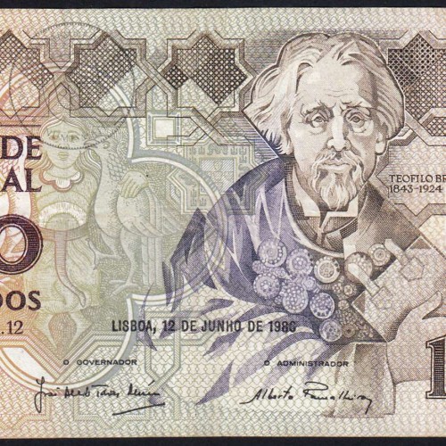1,000 Escudos note, 12 June 1986, Teófilo Braga, Plate 12, QG 34816, Bank of Portugal, WPM Pick 181, (Circulated)