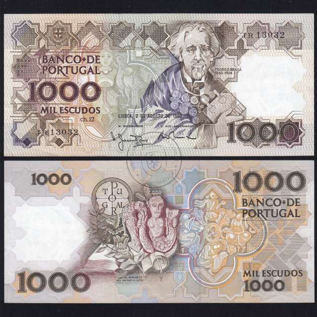 1,000 Escudos note, 2 August 1983, Teófilo Braga, Plate 12, JR 13032, Bank of Portugal, WPM Pick 181, (Uncirculated)