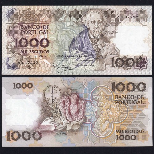 Nota 1000 Escudos 2 Agosto 1983 Teófilo Braga, Chapa 12, Banco de Portugal, World Paper Money Pick 181, (Não Circulada)