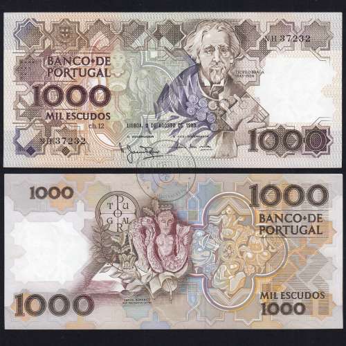 1,000 Escudos note, 2 August 1983, Teófilo Braga, Plate 12, Bank of Portugal, World Paper Money Pick 181, (Uncirculated)