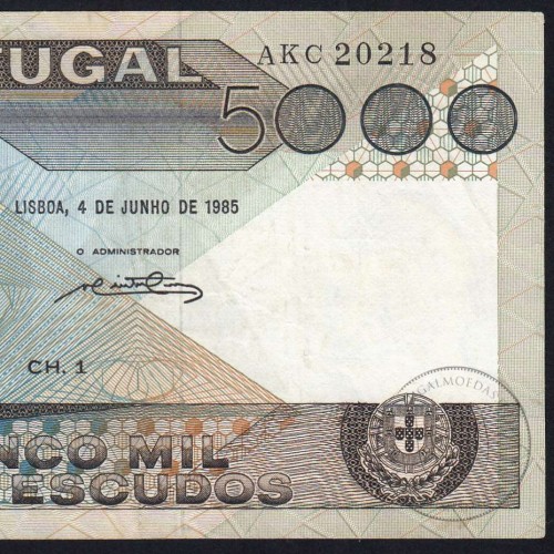 Nota de 5000 Escudos 1985 António Sérgio, 5000$00 04/06/1985 Chapa: 1 - Banco de Portugal (Circulada)