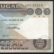 5,000 Escudos banknote, 1985, António Sérgio, 5,000$00, 4 June 1985, Plate: 1 – Bank of Portugal (Circulated)