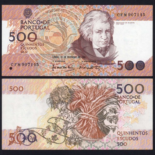 Nota de 500 Escudos 1992 Mouzinho da Silveira, 500$00 13/02/1992 Chapa: 12 - Banco de Portugal (Pouco Circulada), Pick 180