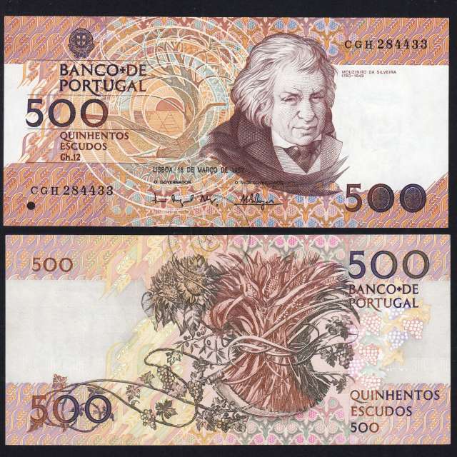 500 Escudos Banknote 1993 Mouzinho da Silveira, 500$00 18/03/1993 Plate: 12 - Bank of Portugal (Uncirculated), Pick 180