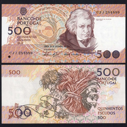 Nota de 500 Escudos 1994 Mouzinho da Silveira, 500$00 29/09/1994 Chapa: 12 - Banco de Portugal (Pouco Circulada), Pick 180