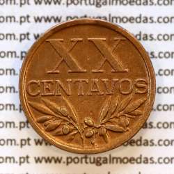 Portugal, bronze coin of 20 centavos 1942 Portuguese Republic, XX centavos 1942 Bronze (VF+XF), World Coins Portugal KM 584