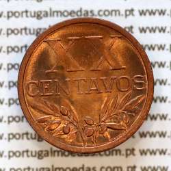 Portugal, bronze coin of 20 centavos 1943 Portuguese Republic, XX centavos 1943 Bronze (UNC), World Coins Portugal KM 584 a2