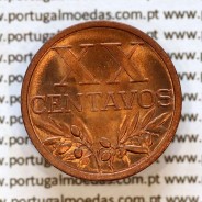 Portugal, bronze coin of 20 centavos 1943 Portuguese Republic, XX centavos 1943 Bronze (UNC), World Coins Portugal KM 584 a2