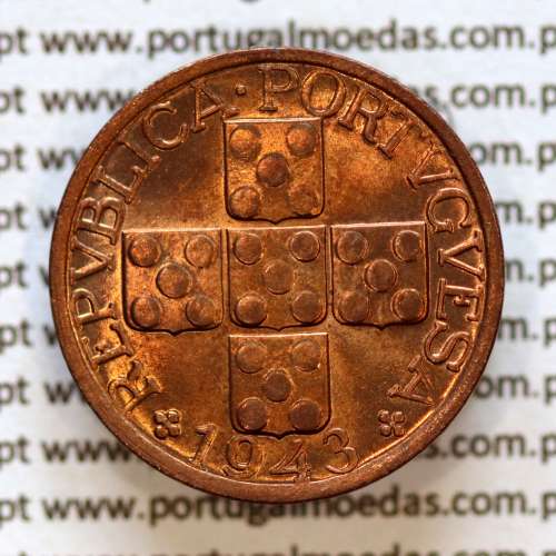 Portugal, bronze coin of 20 centavos 1943 Portuguese Republic, XX centavos 1943 Bronze (UNC), World Coins Portugal KM 584 a3