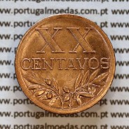 Portugal, bronze coin of 20 centavos 1943 Portuguese Republic, XX centavos 1943 Bronze (AU/UNC), World Coins Portugal KM 584 b2