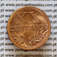 Portugal, bronze coin of 20 centavos 1943 Portuguese Republic, XX centavos 1943 Bronze (AU/UNC), World Coins Portugal KM 584 d4
