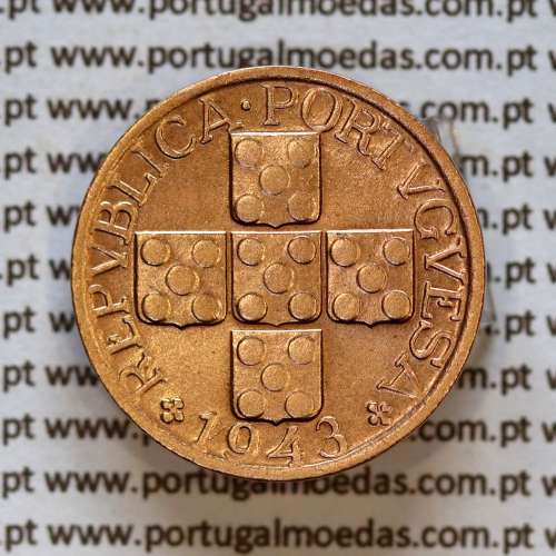 Portugal, bronze coin of 20 centavos 1943 Portuguese Republic, XX centavos 1943 Bronze (AU), World Coins Portugal KM 584 a1