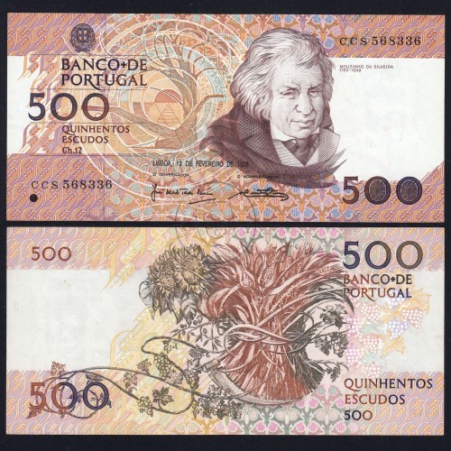Nota de 500 Escudos 1992 Mouzinho da Silveira, 500$00 13/02/1992 Chapa: 12 - Banco de Portugal (Circulada), Pick 180