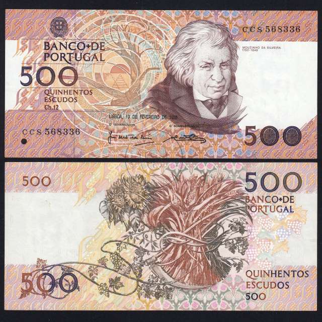 500 Escudos Banknote 1992 Mouzinho da Silveira, 500$00 13/02/1992 Plate: 12 - Bank of Portugal (Circulated), Pick 180