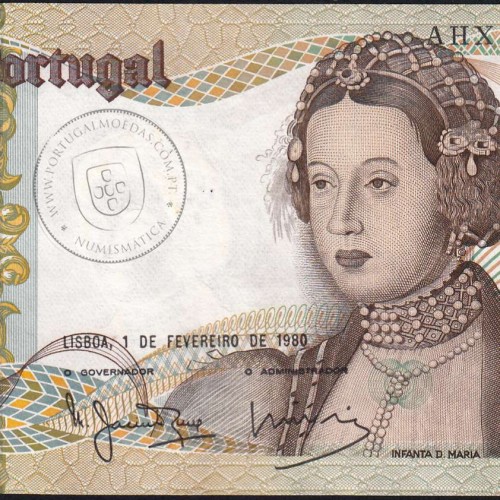50 Escudos Banknote 1980 Infanta D. Maria, AHX 10971, Plate: 9 - Bank of Portugal (EF), Pick 174
