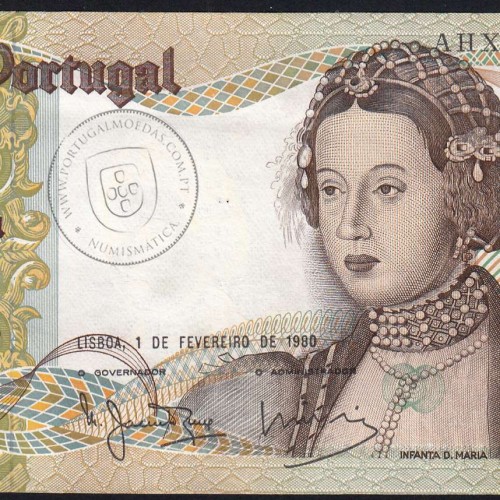 50 Escudos Banknote 1980 Infanta D. Maria, AHX 10343, Plate: 9 - Bank of Portugal (EF), Pick 174