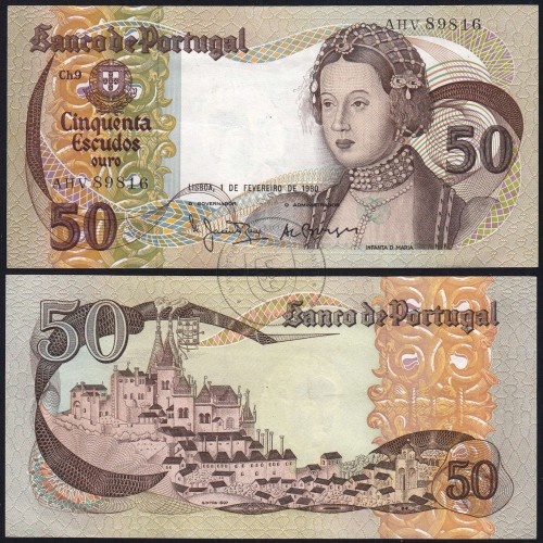 Nota de 50 Escudos 1980 Infanta D.Maria, AHV 89816, Chapa: 9 - Banco de Portugal (Pouco Circulada), Pick 174