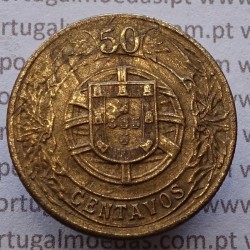 coin with error, 50 Cents 1924 Aluminium-Bronze, with unpublished characteristics, (XF/UNC), World Coins Portugal  KM 575