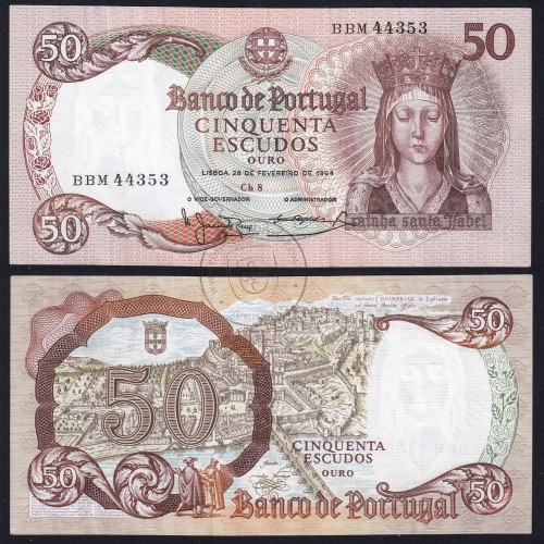 Nota de 50 Escudos 1964 Rainha Santa Isabel, Chapa: 8 - Banco de Portugal (Circulada), Pick 168