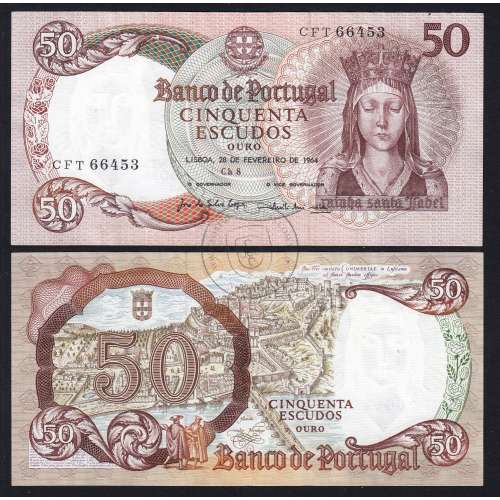 Nota de 50 Escudos 1964 Rainha Santa Isabel, 28/02/1964 Chapa: 8 - Banco de Portugal (Circulada), Pick 168