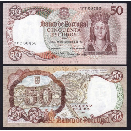 Nota de 50 Escudos 1964 Rainha Santa Isabel, 28/02/1964 Chapa: 8 - Banco de Portugal (Circulada), Pick 168