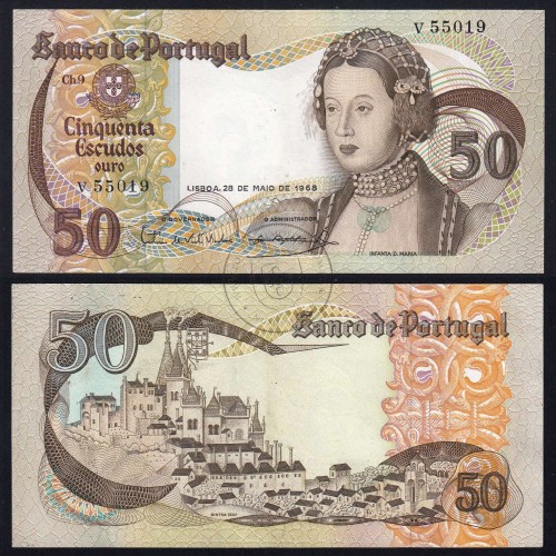 Nota de 50 Escudos 1968 Infanta D.Maria, V 55019, Chapa: 9 - Banco de Portugal (Pouco Circulada), Pick 174