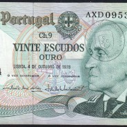 20 (Twenty) Escudos Admiral Gago Coutinho 4.10.1978, Plate 9 - Bank of Portugal, (C), AXD 095394, Pick 176b