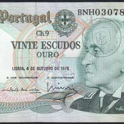 20 (Vinte) Escudos 1978 Gago Coutinho 4/10/1978 Chapa:9 Banco de Portugal, (PC), BNH 030781, Pick 176b