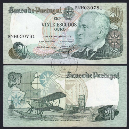 20 (Vinte) Escudos 1978 Gago Coutinho 4/10/1978 Chapa:9 Banco de Portugal, (PC), BNH 030781, Pick 176b