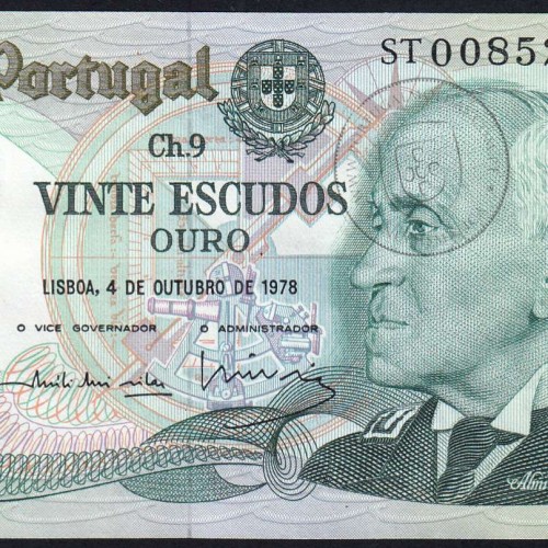 20 (Vinte) Escudos 1978 Gago Coutinho 4/10/1978 Chapa:9 Banco de Portugal, (PC), ST 008526, Pick 176b