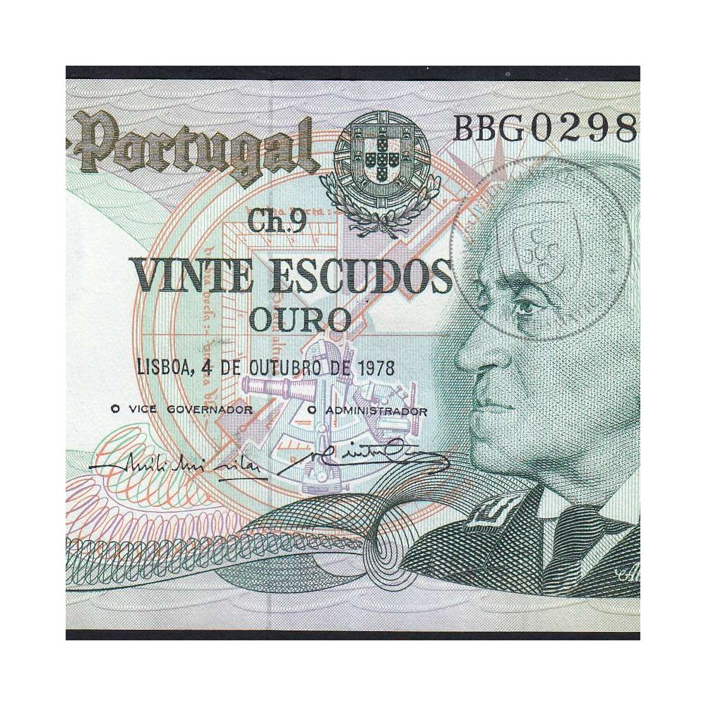 20 (Vinte) Escudos 1978 Gago Coutinho 4/10/1978 Chapa:9 Banco de Portugal, (PC), BBG 029829, Pick 176b