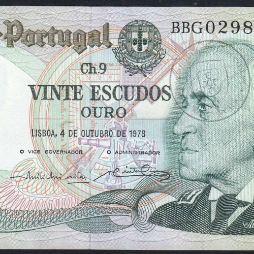 20 (Vinte) Escudos 1978 Gago Coutinho 4/10/1978 Chapa:9 Banco de Portugal, (PC), BBG 029829, Pick 176b