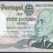20 (Vinte) Escudos 1978 Gago Coutinho 4/10/1978 Chapa:9 Banco de Portugal, (PC), BBG 029829, Pick 176b