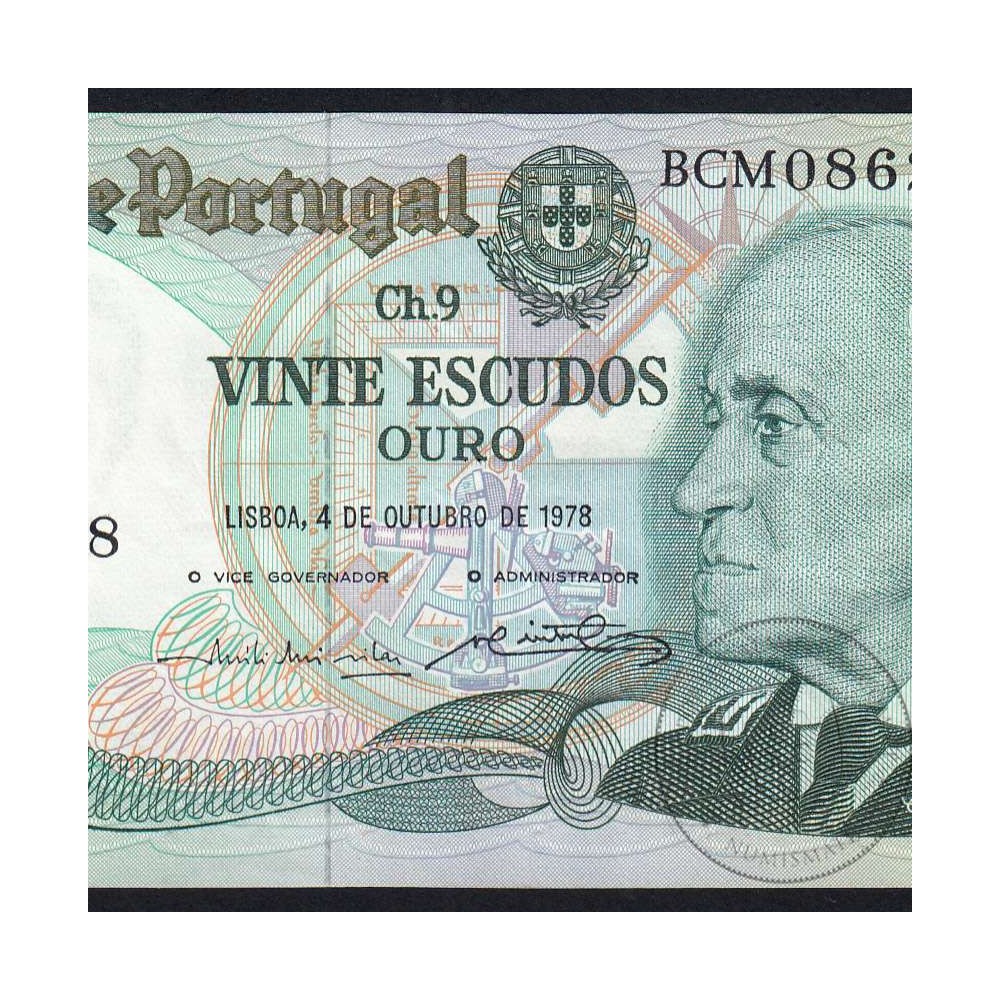 20 (Twenty) Escudos Admiral Gago Coutinho 4.10.1978, Plate 9 - Bank of Portugal, (EF), BCM 086258, Pick 176b