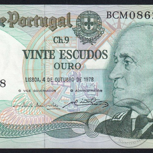 20 (Vinte) Escudos 1978 Gago Coutinho 4/10/1978 Chapa:9 Banco de Portugal, (PC), BCM 086258, Pick 176b