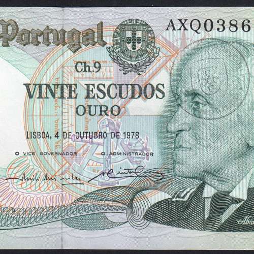 20 (Vinte) Escudos 1978 Gago Coutinho 4/10/1978 Chapa:9 Banco de Portugal, (QNC), AXQ 038654, Pick 176b