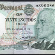 20 (Vinte) Escudos 1978 Gago Coutinho 4/10/1978 Chapa:9 Banco de Portugal, (QNC), AXQ 038654, Pick 176b