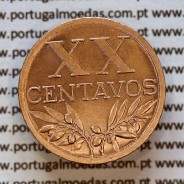 Portugal, bronze coin of 20 centavos 1945 Portuguese Republic, XX centavos 1945 Bronze (UNC), World Coins Portugal KM 584 b