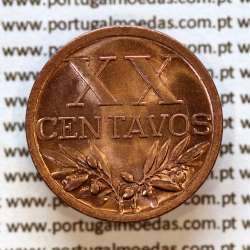 Portugal, bronze coin of 20 centavos 1945 Portuguese Republic, XX centavos 1945 Bronze (UNC), World Coins Portugal KM 584b