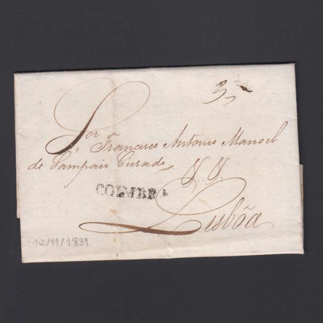 Carta Pré-Filatélica circulada de Coimbra para Lisboa datada de 12-11-1831