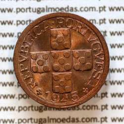 Portugal, coin of 20 centavos 1945 Portuguese Republic or XX centavos 1945 Bronze (UNC), World Coins Portugal KM 584