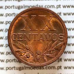 Portugal, coin of 20 centavos 1945 Portuguese Republic or XX centavos 1945 Bronze (UNC), World Coins Portugal KM 584 a1