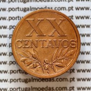 20 centavos 1945 ou XX centavos 1945 em Bronze da Republica Portuguesa, (Bela), World Coins Portugal KM584a2