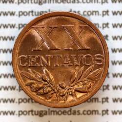 Portugal, bronze coin of 20 centavos 1949 Portuguese Republic or XX centavos 1949 Bronze (UNC), World Coins KM 584 a2